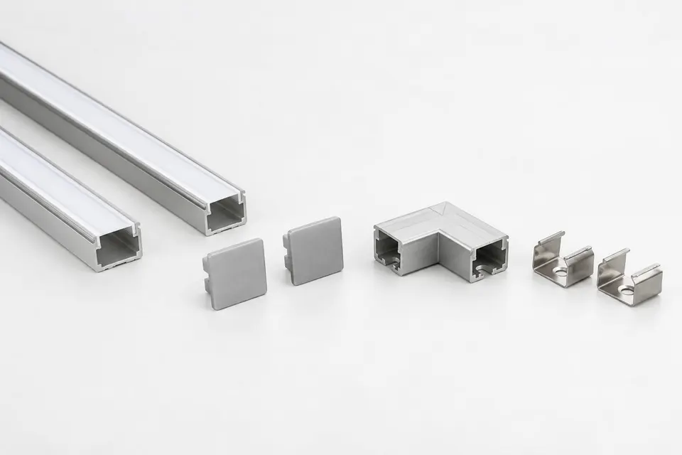 Channels, corners and end caps (illustration)