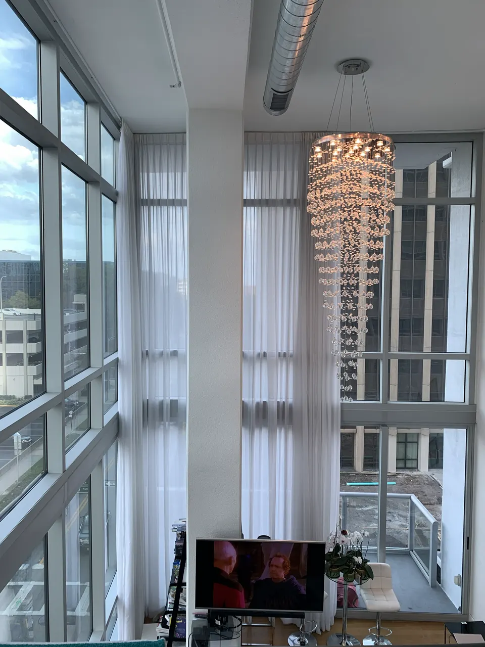 Crystal cascade chandelier installation, Orlando FL